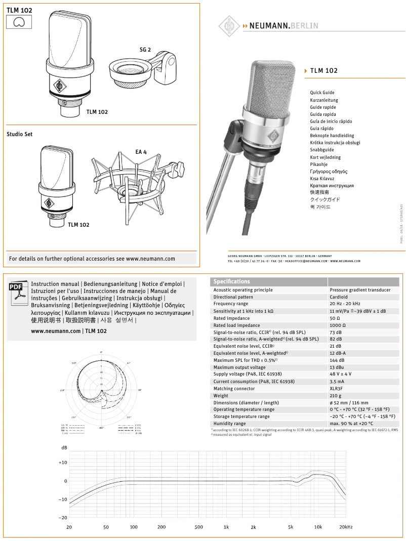 Page n°1 - Guide de démarrage rapide Neumann TLM 102
