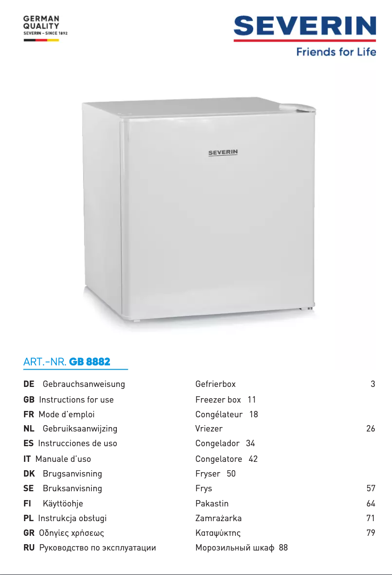 Page 1 de la notice Manuel utilisateur Severin GB 8882