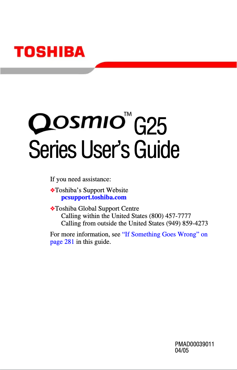 Page n°1 - Manuel utilisateur Toshiba Qosmio G25