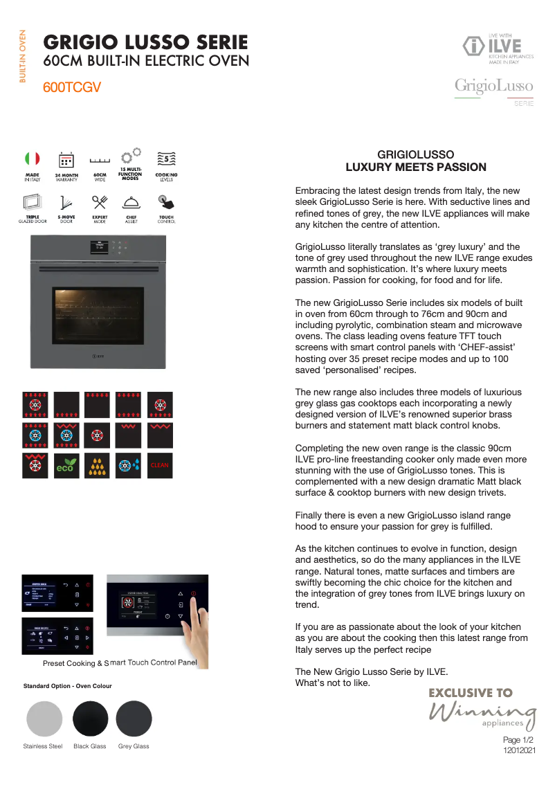 Page 1 de la notice Fiche technique Ilve 600TCGV