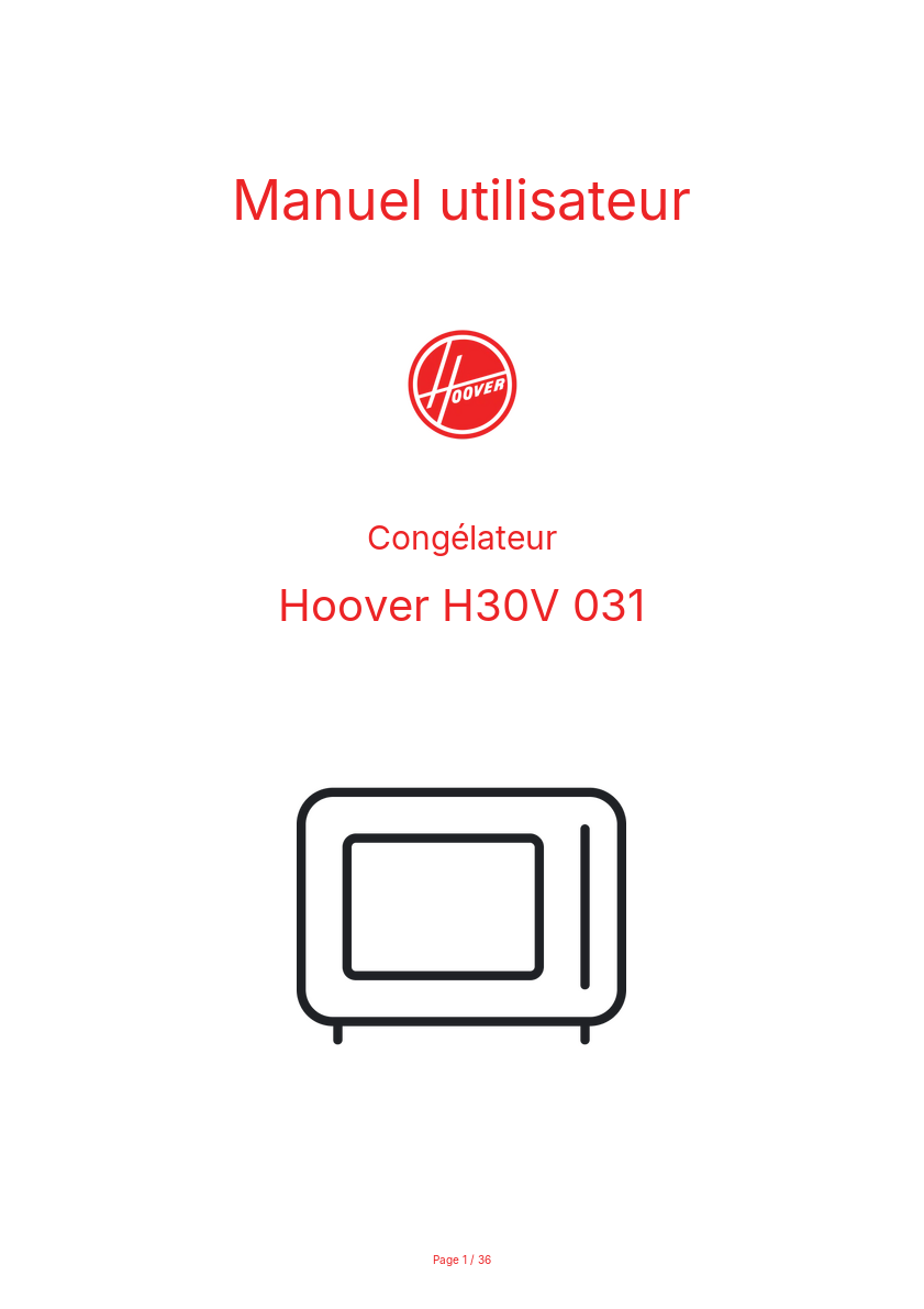 Page n°1 - Manuel utilisateur Hoover H30V 031