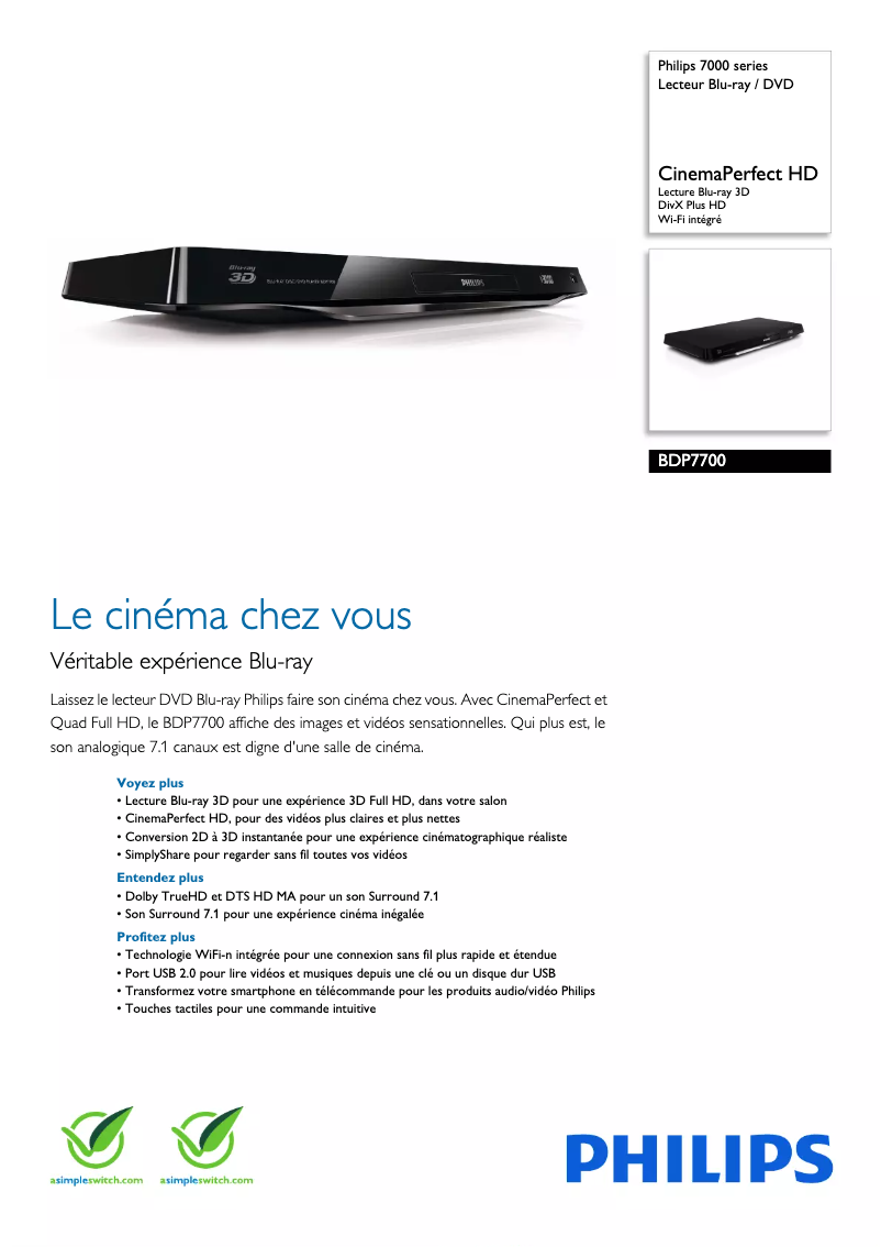 Page n°1 - Fiche technique Philips BDP7700
