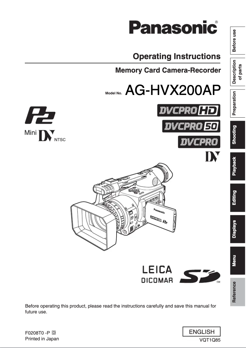 Page n°1 - Manuel utilisateur Panasonic AG-HVX200AP