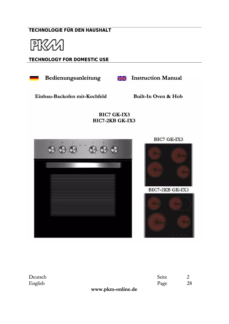 Page 1 de la notice Manuel utilisateur PKM BIC7 GK IX-3