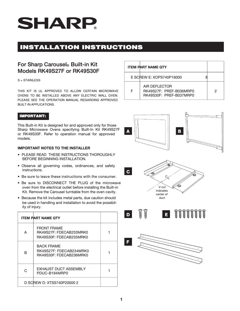 Page n°1 - Manuel utilisateur Sharp RK49S27F