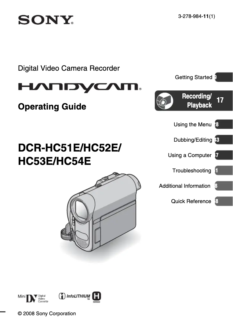 Page n°1 - Manuel utilisateur Sony DCR-HC54