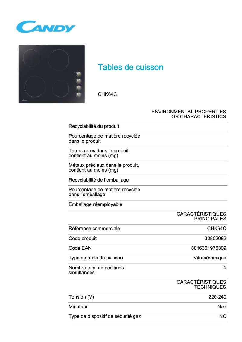 Image de la première page du manuel de l'appareil CHK64C