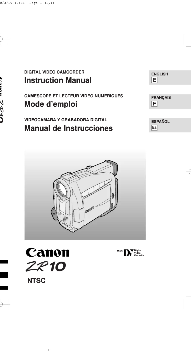 Page n°1 - Manuel utilisateur Canon ZR10