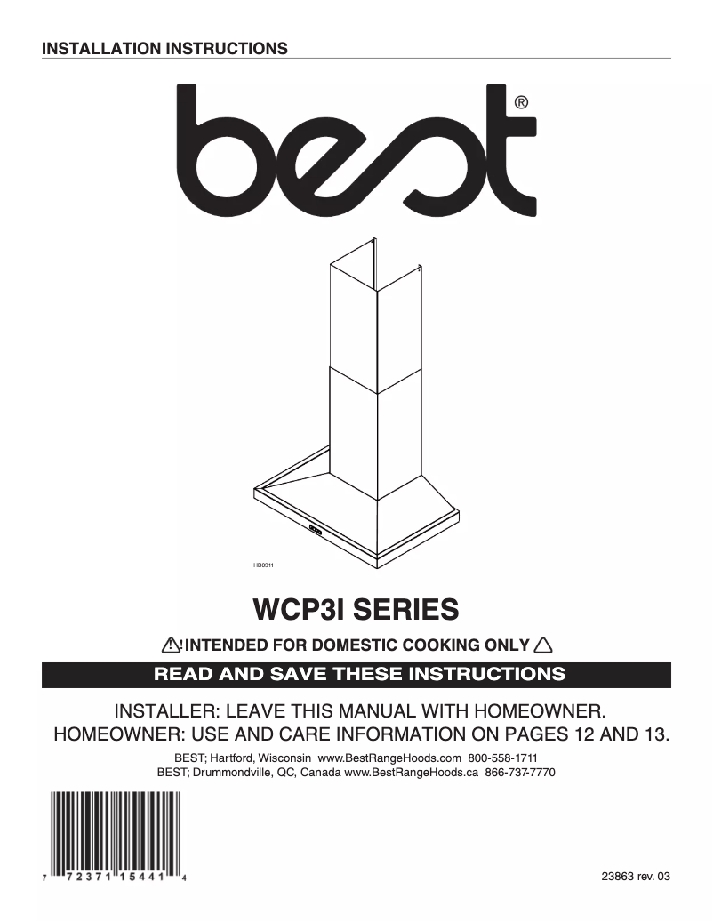 Image de la première page du manuel de l'appareil Trovare WCP3I30SB