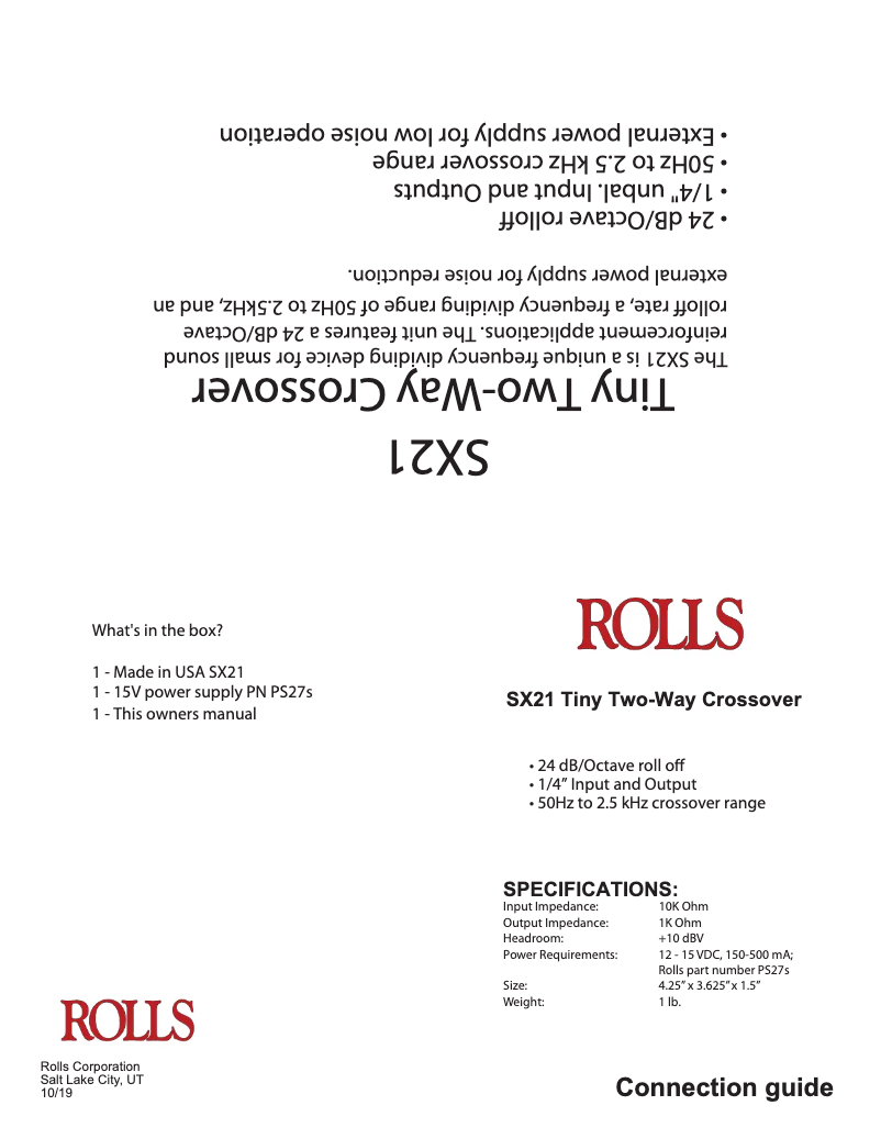 Page n°1 - Manuel utilisateur Rolls Tiny Two-Way Crossover SX21