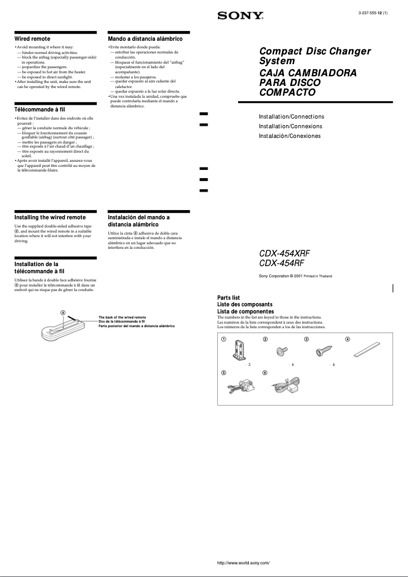Page 1 de la notice Manuel utilisateur Sony CDX-454XRF