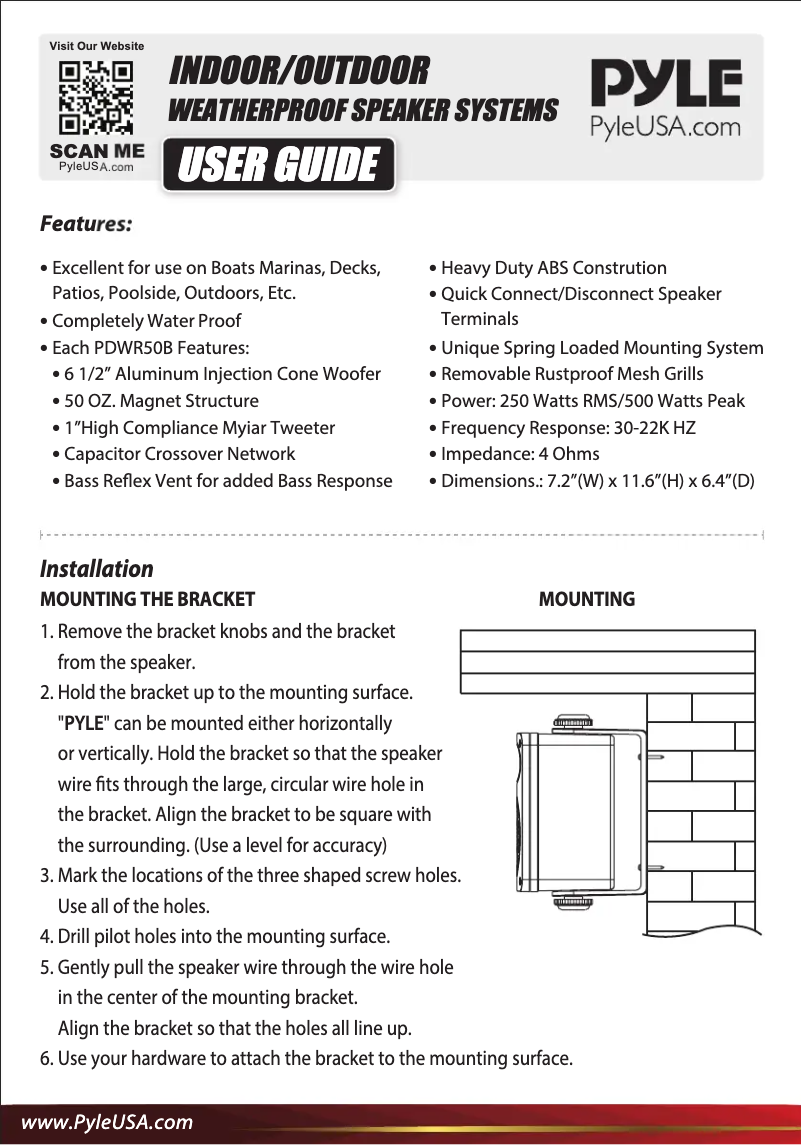 Page 1 de la notice Manuel utilisateur Pyle PDWR50W