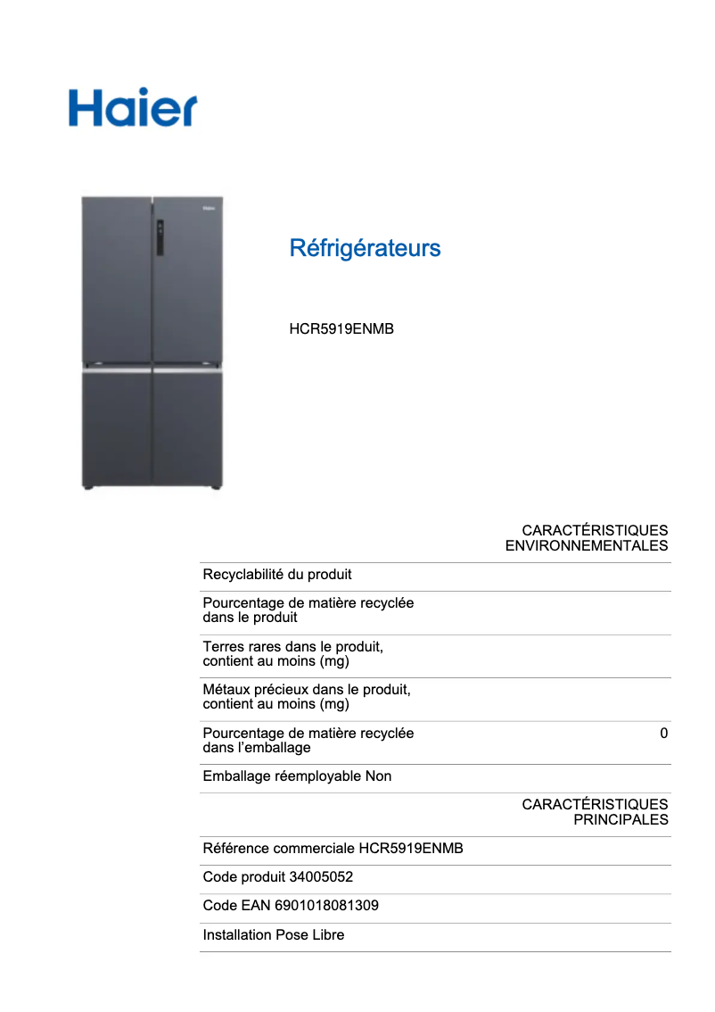 Image de la première page du manuel de l'appareil HCR5919ENMB