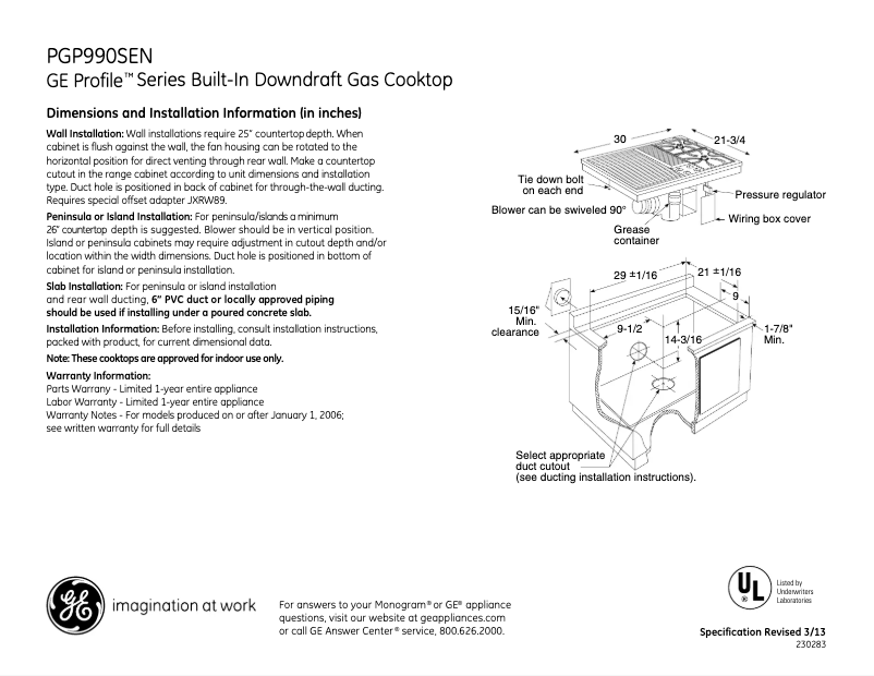 Image de la première page du manuel de l'appareil Profile PGP990SENSS
