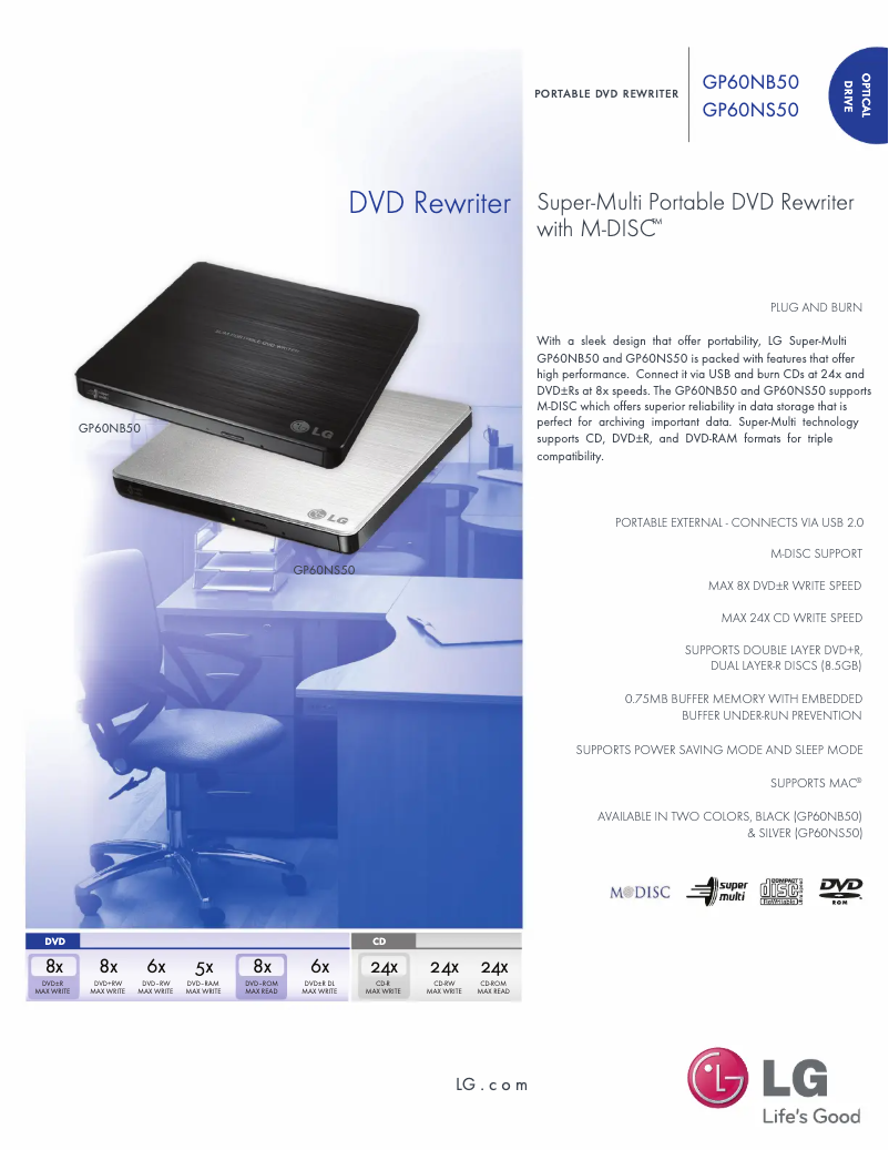 Page 1 de la notice Fiche technique LG GP60NB50