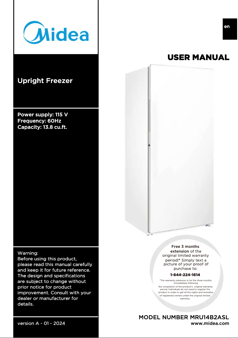 Page 1 de la notice Manuel utilisateur Midea MRU14B2ASL