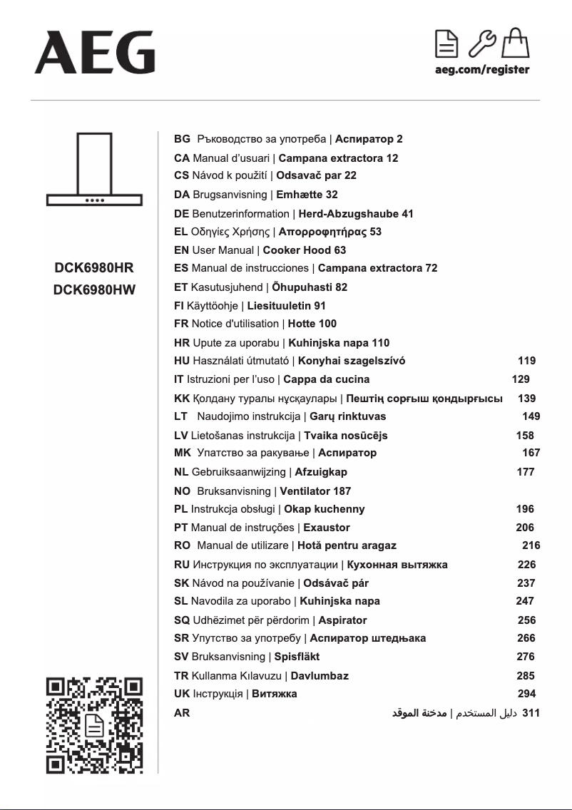 Page 1 de la notice Fiche technique AEG DCK6980HW