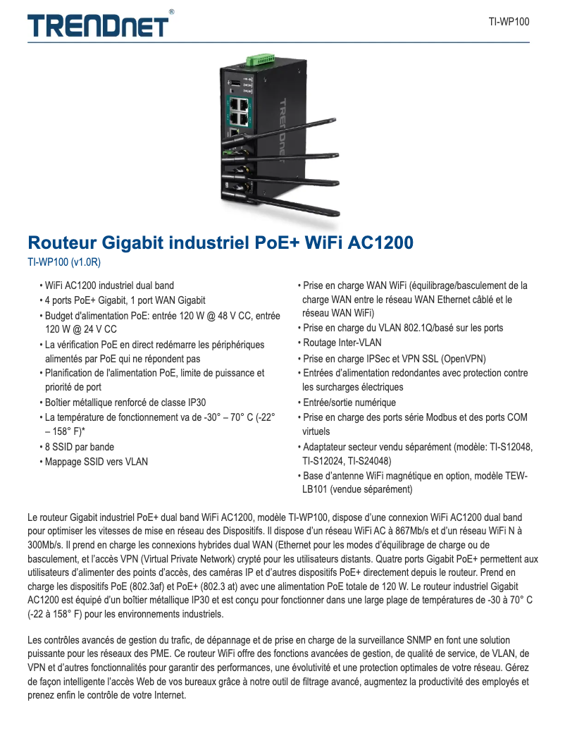Page n°1 - Fiche technique TRENDnet TI-WP100