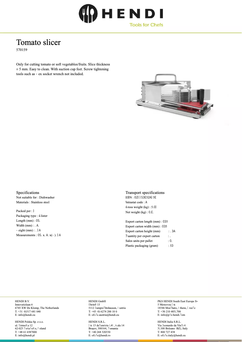 Page n°1 - Fiche technique Hendi 570159