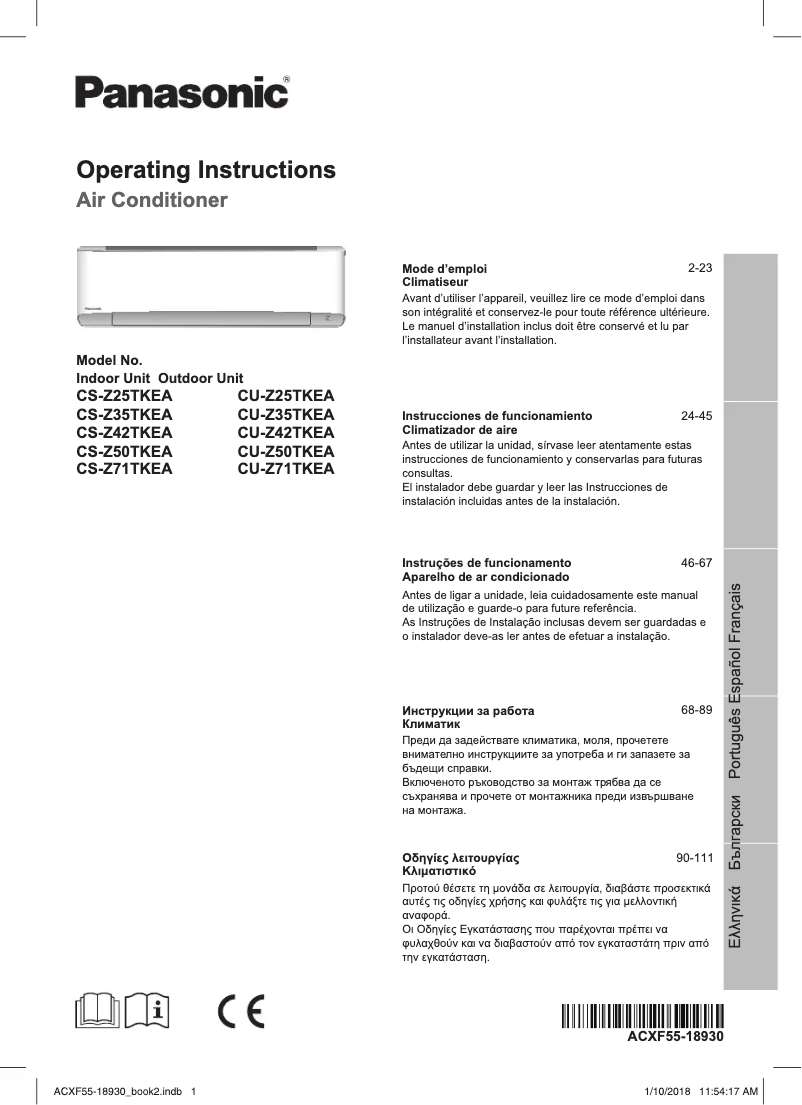 Page 1 de la notice Manuel utilisateur Panasonic CS-Z42TKEA