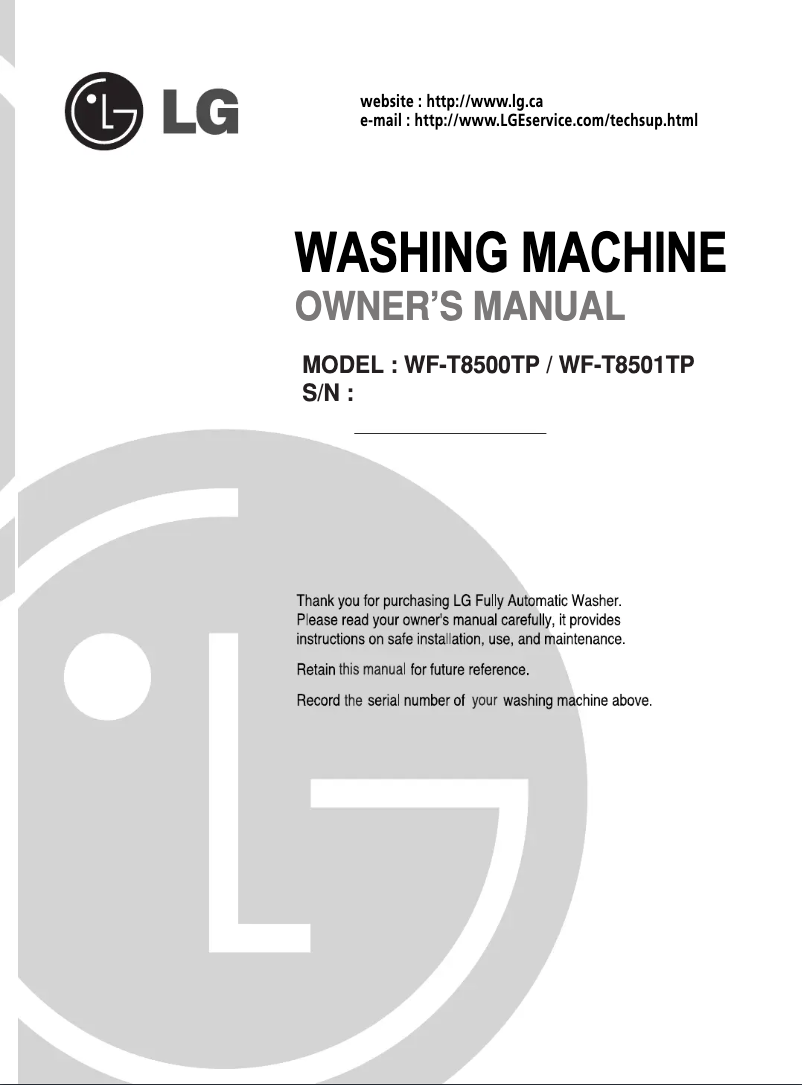 Page 1 de la notice Manuel utilisateur LG WF-T8500TPT
