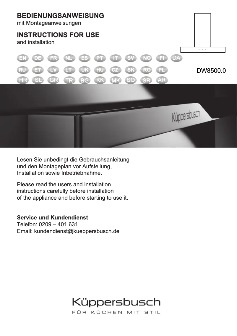Image de la première page du manuel de l'appareil DW8500.0S