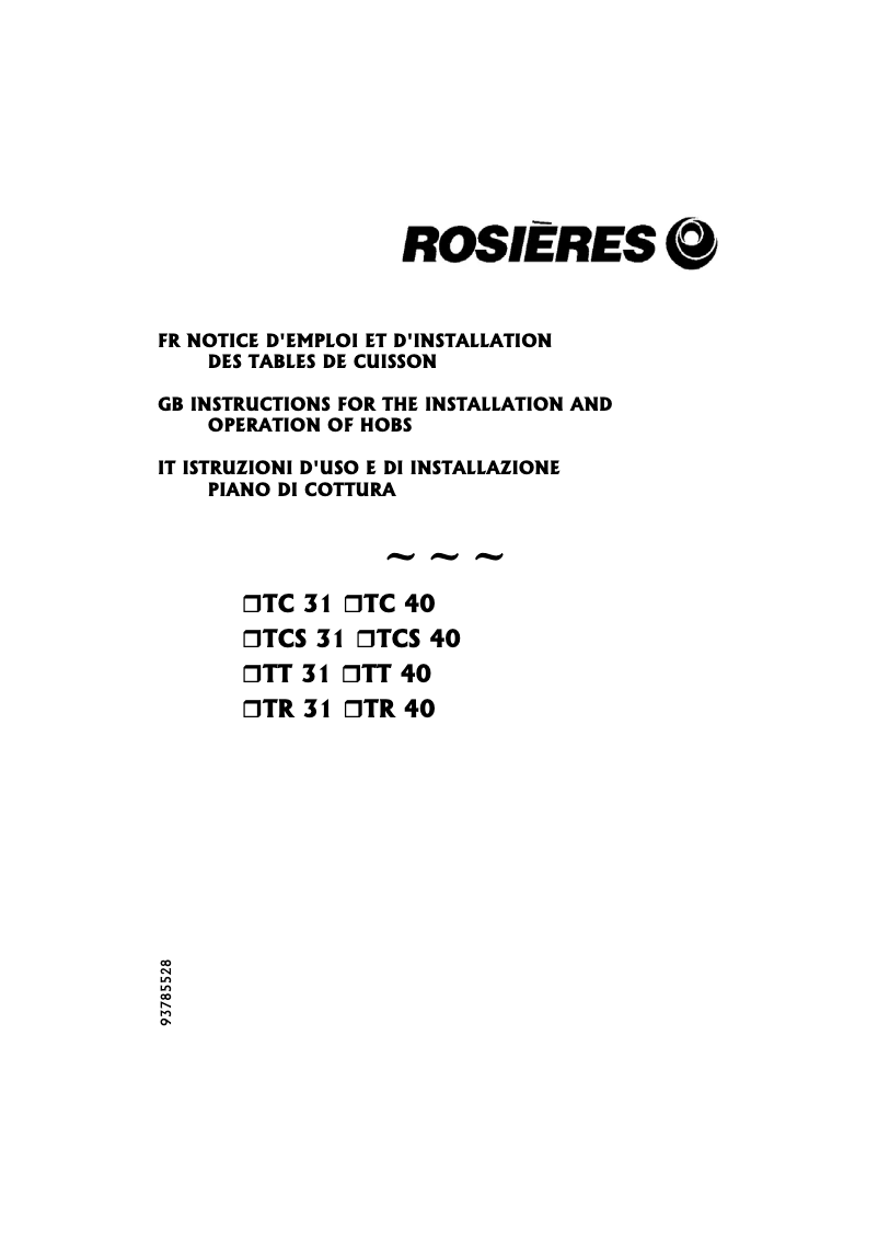 Page 1 de la notice Manuel utilisateur Rosieres TR 40 RIN