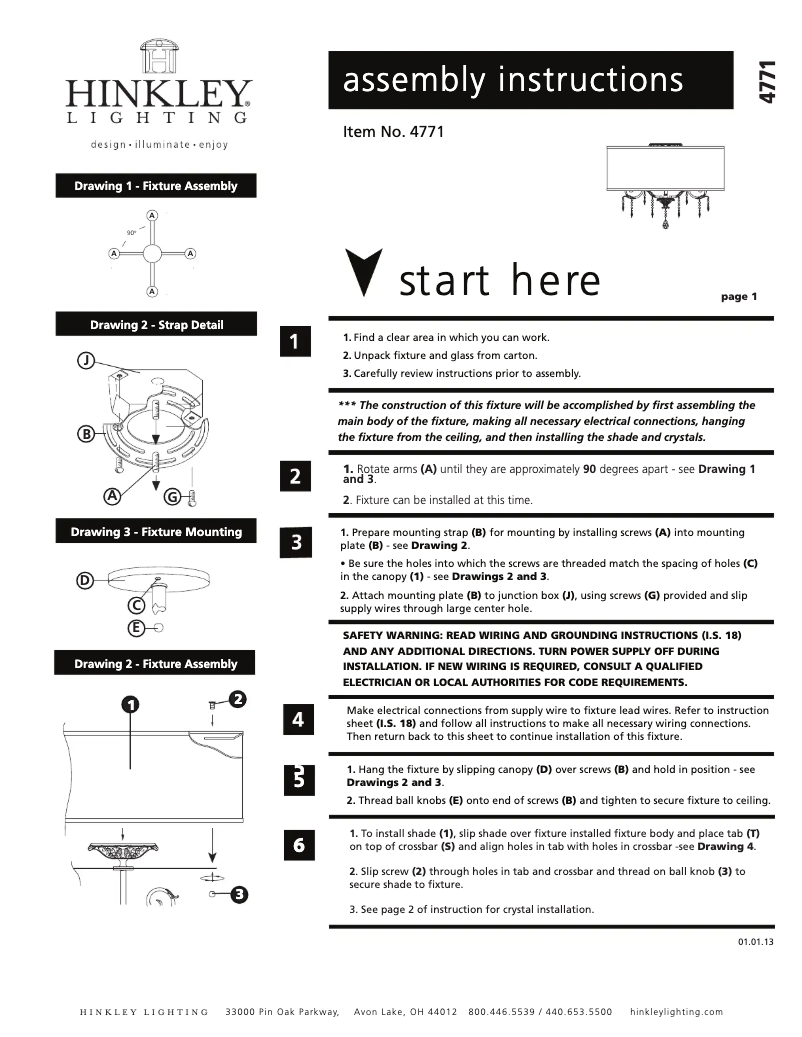 Page 1 de la notice Manuel utilisateur Hinkley Lighting Carlton 4771SL
