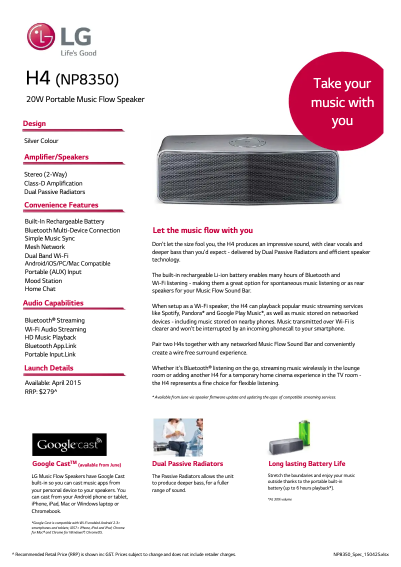 Página 1 del manual Ficha técnica LG NP8350