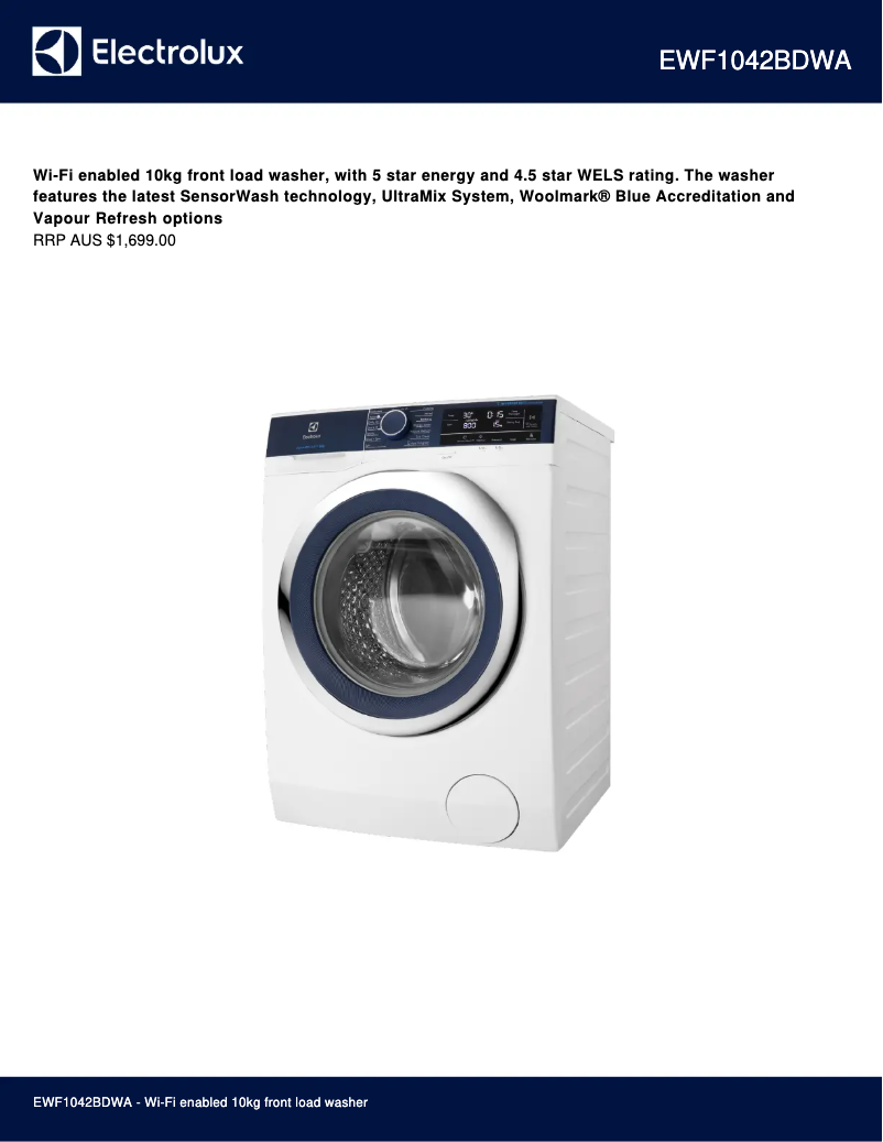 Page 1 de la notice Fiche technique Electrolux EWF1042BDWA