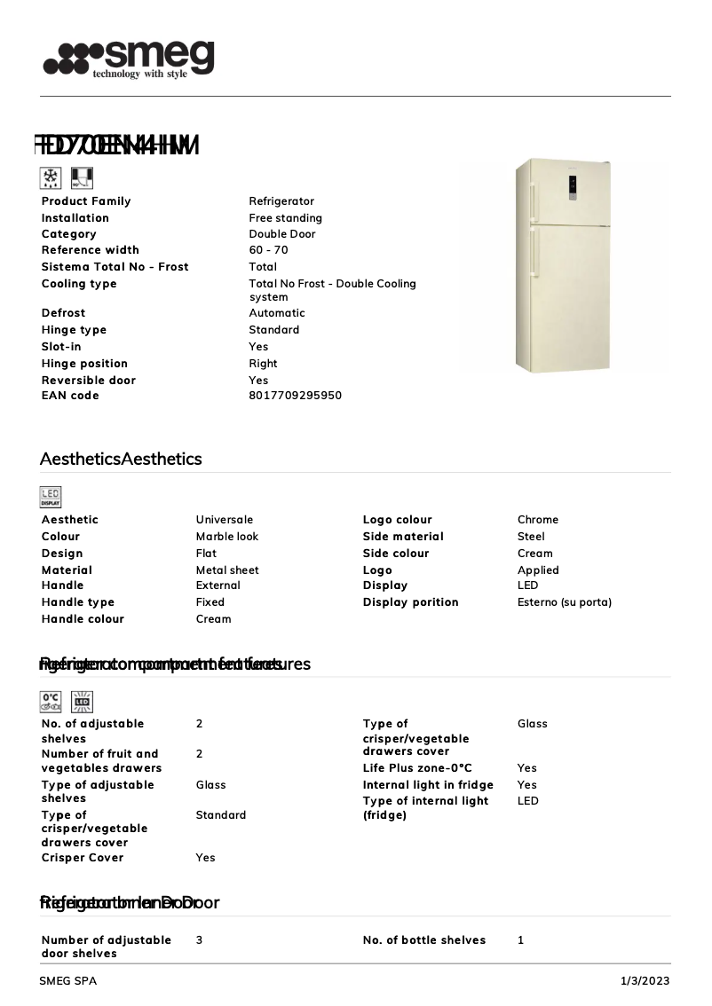 Page 1 de la notice Brochure Smeg FD70EN4HM