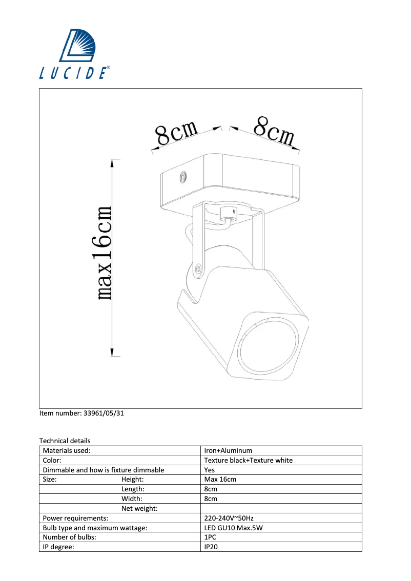 Page 1 de la notice Manuel utilisateur Lucide Roax 33961/05/31