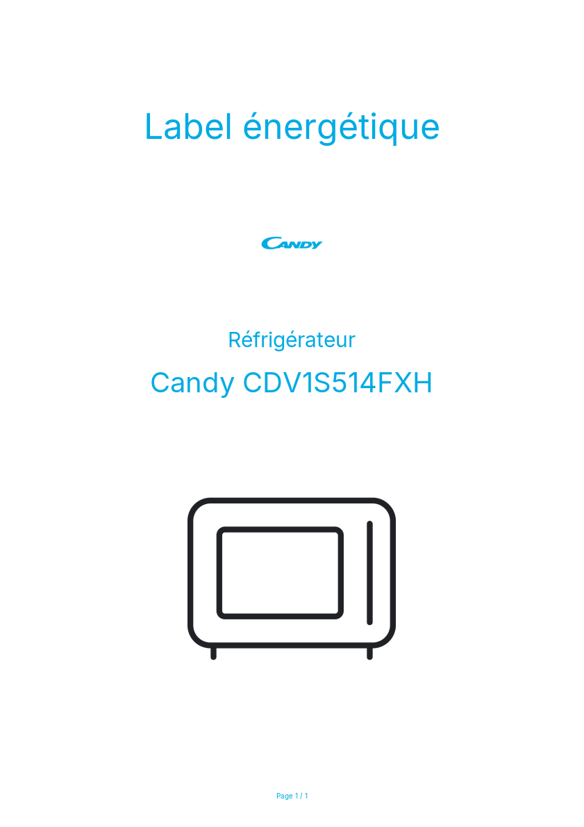 Page n°1 - Label énergétique Candy CDV1S514FXH