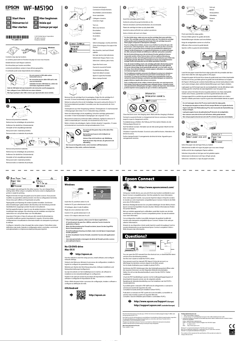 Page n°1 - Guide d'installation Epson WorkForce Pro WF-M5190DW