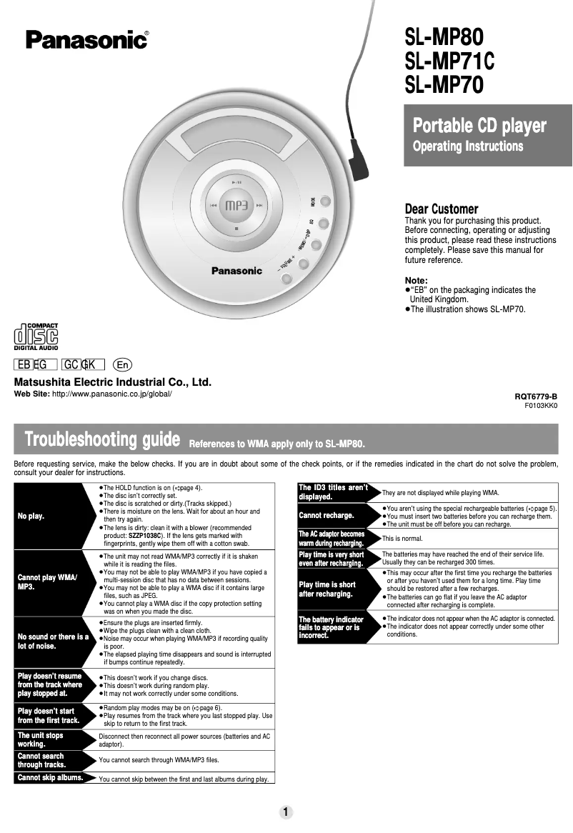 Image de la première page du manuel de l'appareil SL-MP71C