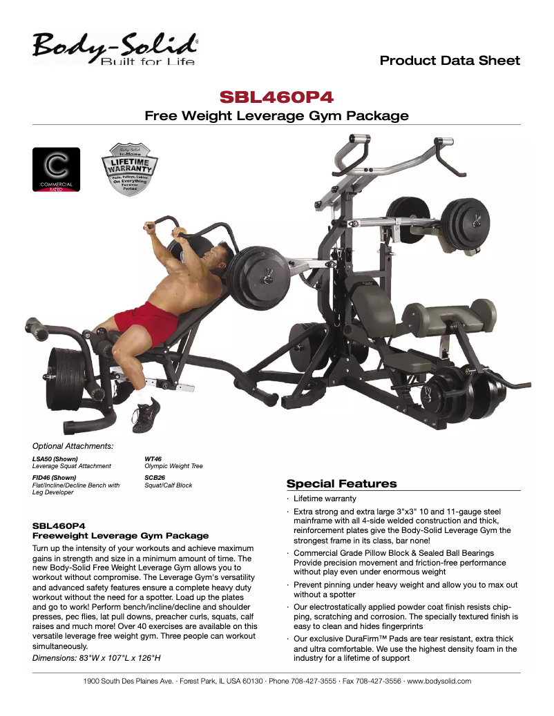 Page 1 de la notice Fiche technique Body-Solid SBL460P4