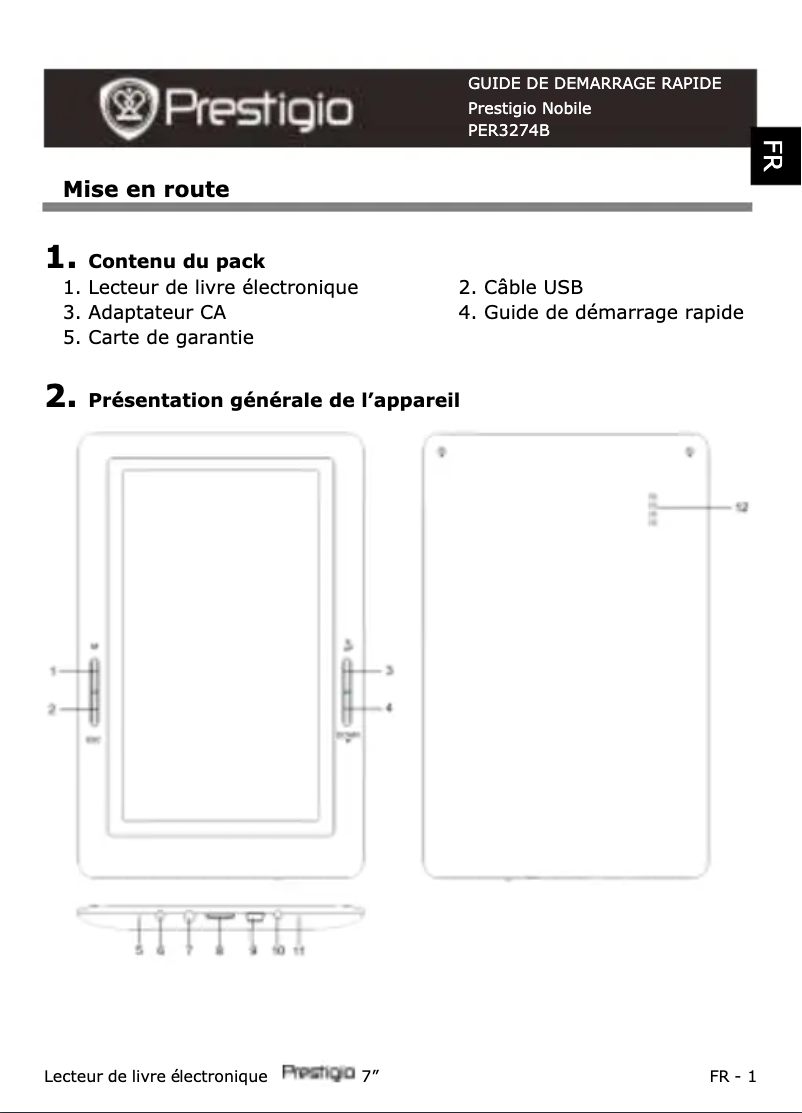 Page 1 de la notice Manuel utilisateur Prestigio Nobile PER3274B