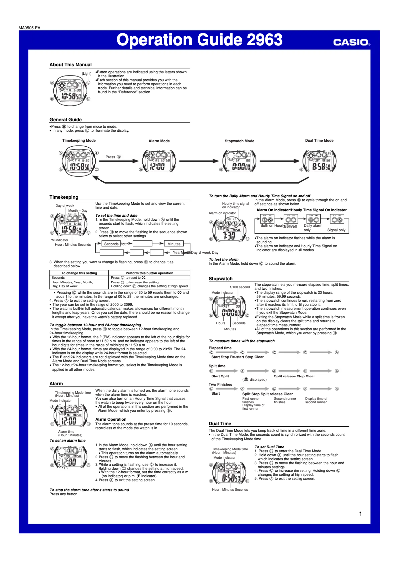 Page n°1 - Manuel utilisateur Casio 2963