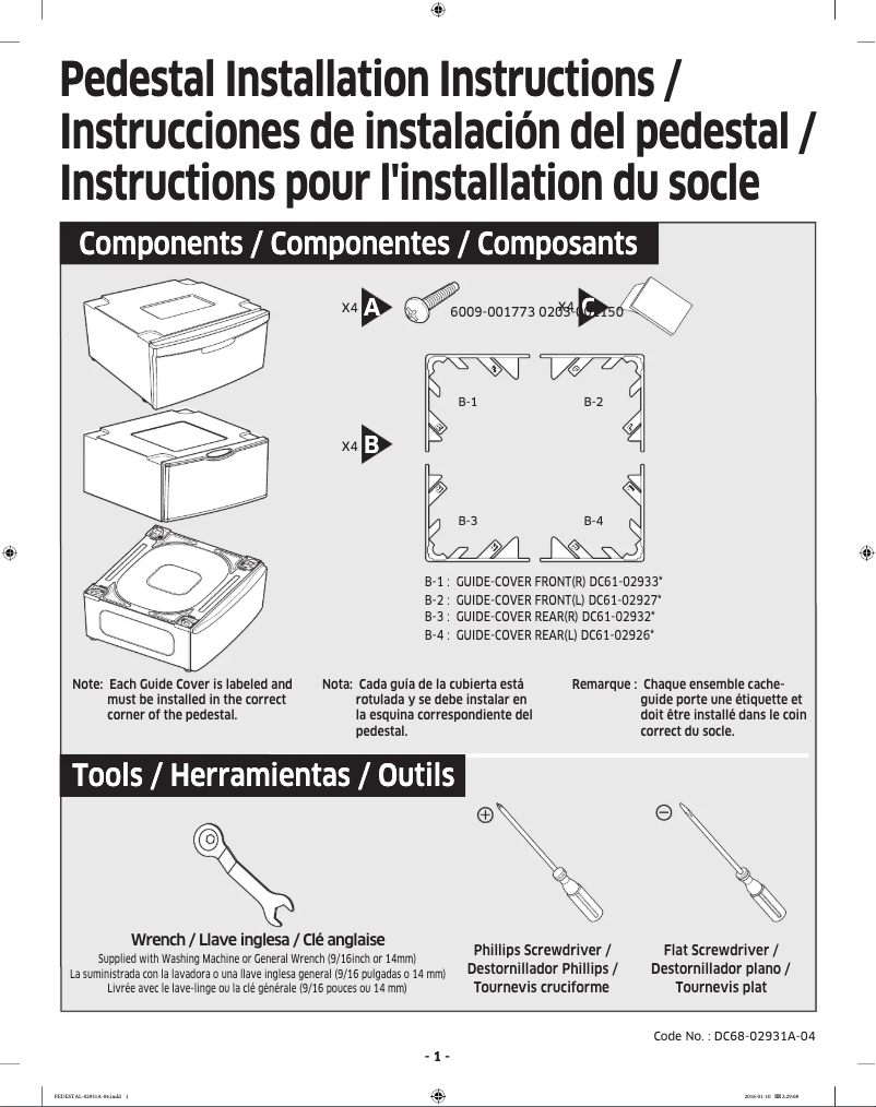 Page 1 de la notice Guide d'installation Samsung WE357A0V