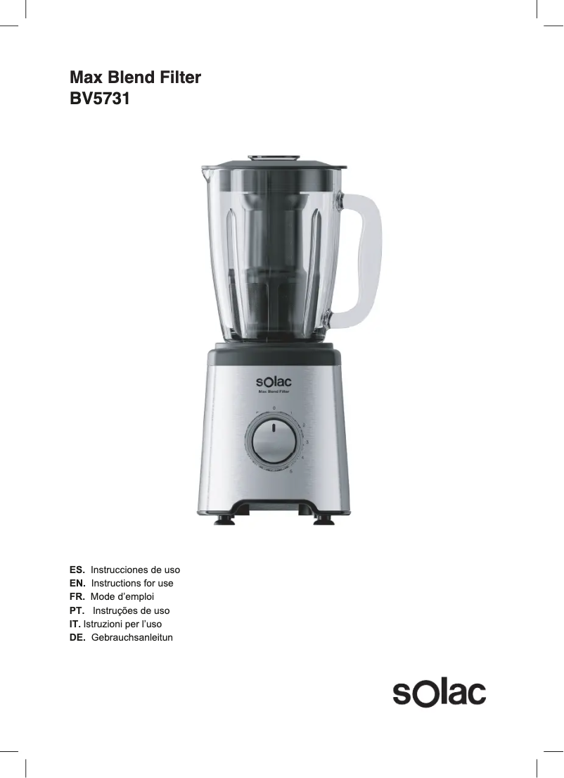 Page n°1 - Manuel utilisateur Solac MaxBlend Filter BV5731