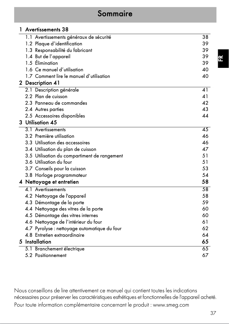 Page 1 de la notice Manuel utilisateur Smeg CP60IX9