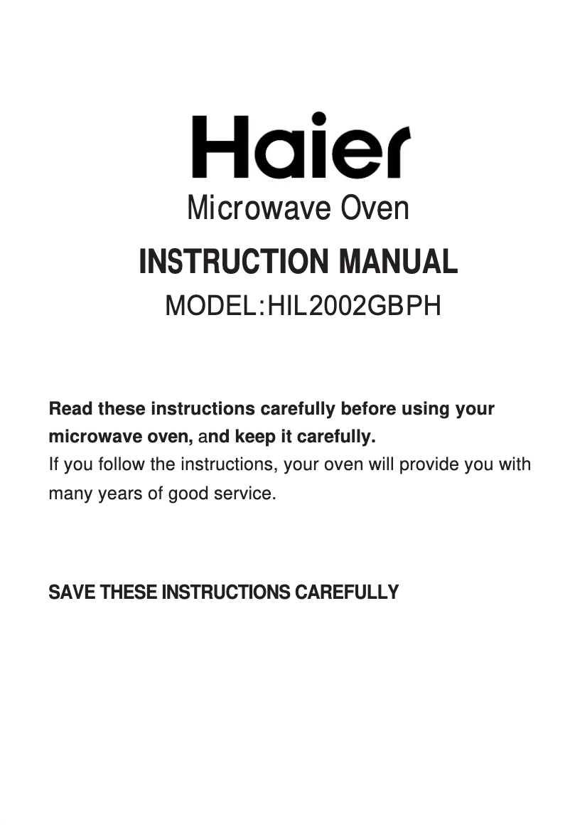 Page 1 de la notice Manuel utilisateur Haier HIL2002GBPH