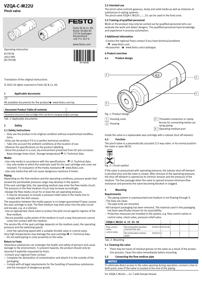 Image de la première page du manuel de l'appareil VZQA-C-M22U-6-S1S1-V4V4S1-4
