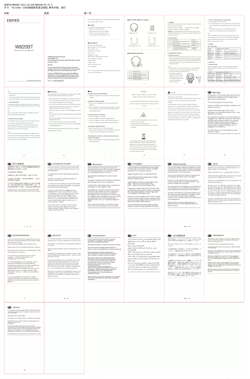 Page 1 de la notice Manuel utilisateur Edifier W820BT