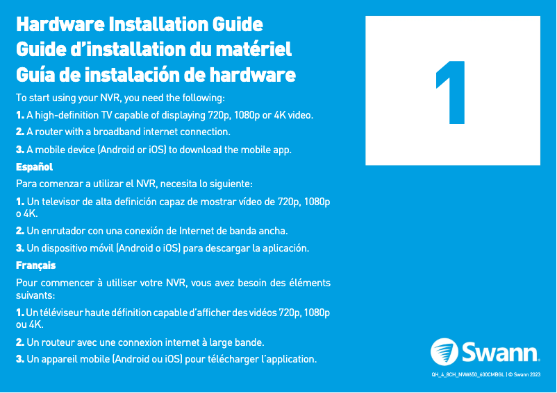 Page n°1 - Guide de démarrage rapide Swann SWNVK-650KH4