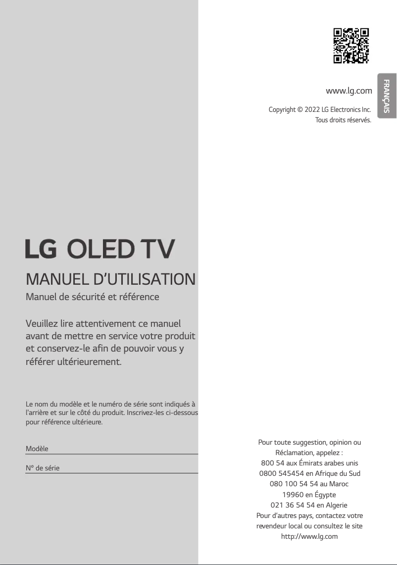 Page 1 de la notice Manuel utilisateur LG OLED65A26LA