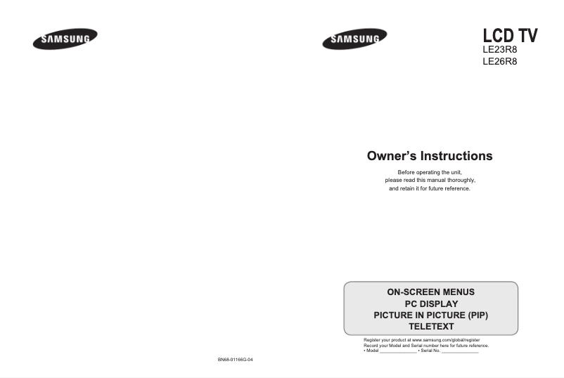 Page n°1 - Manuel utilisateur Samsung LE26R83B