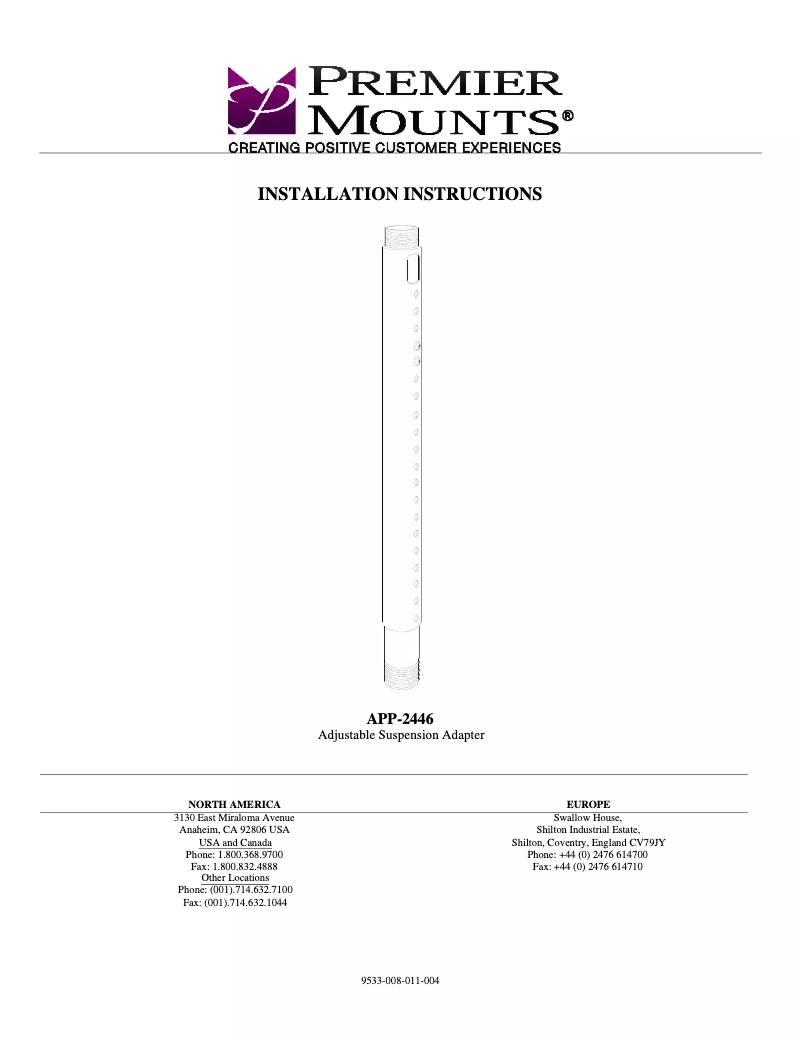 Page n°1 - Manuel utilisateur Premier Mounts APP-2446