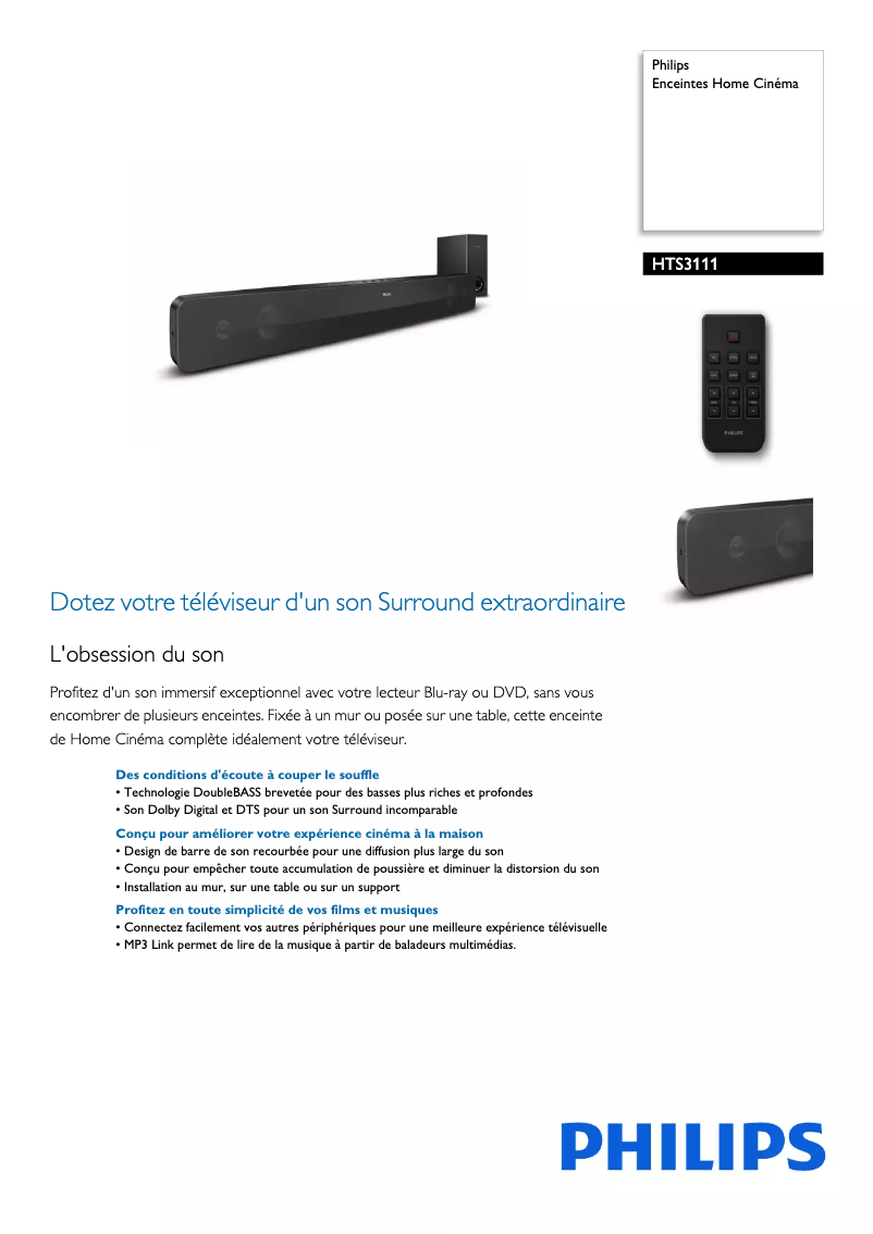 Page 1 de la notice Fiche technique Philips HTS3111