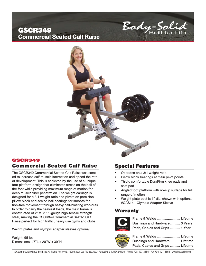 Page 1 de la notice Fiche technique Body-Solid GSCR349